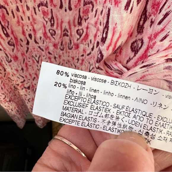 ZARA NWT 2024 Pink Linen Blend Printed Midi Dress Ruched Elastic Top Size XL - Picture 13 of 13